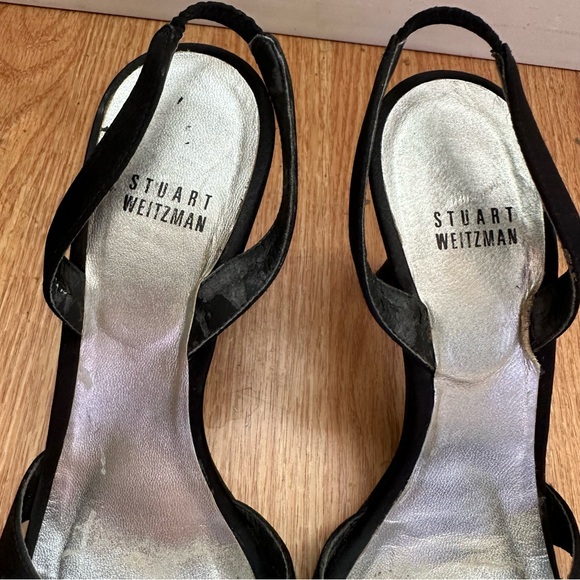 Stuart Weitzman Black Satin Open Toe Slingback Heels Size 7.5 - Picture 8 of 9